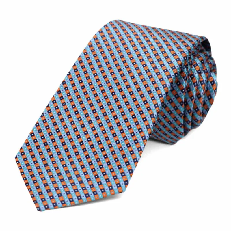 Blue and Orange Parker Checked Slim Necktie sold by TieMart