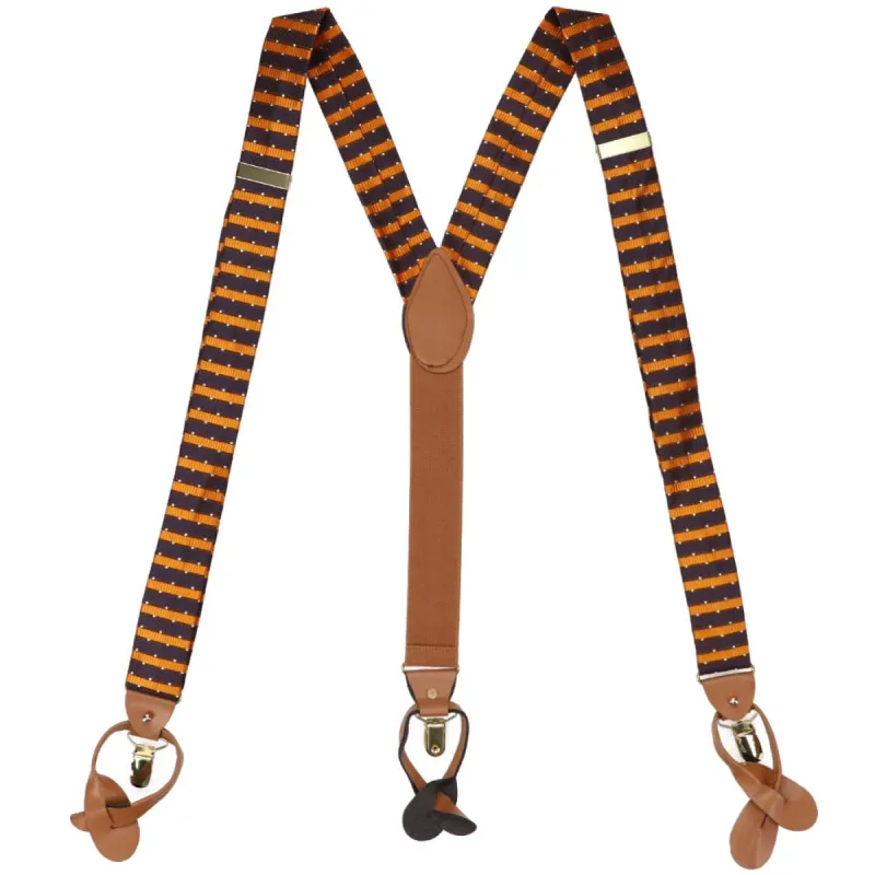Navy Blue and Orange Carroll Striped Suspenders sold by TieMart