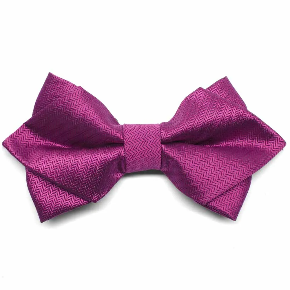 Magenta Herringbone Diamond Tip Bow Tie sold by TieMart