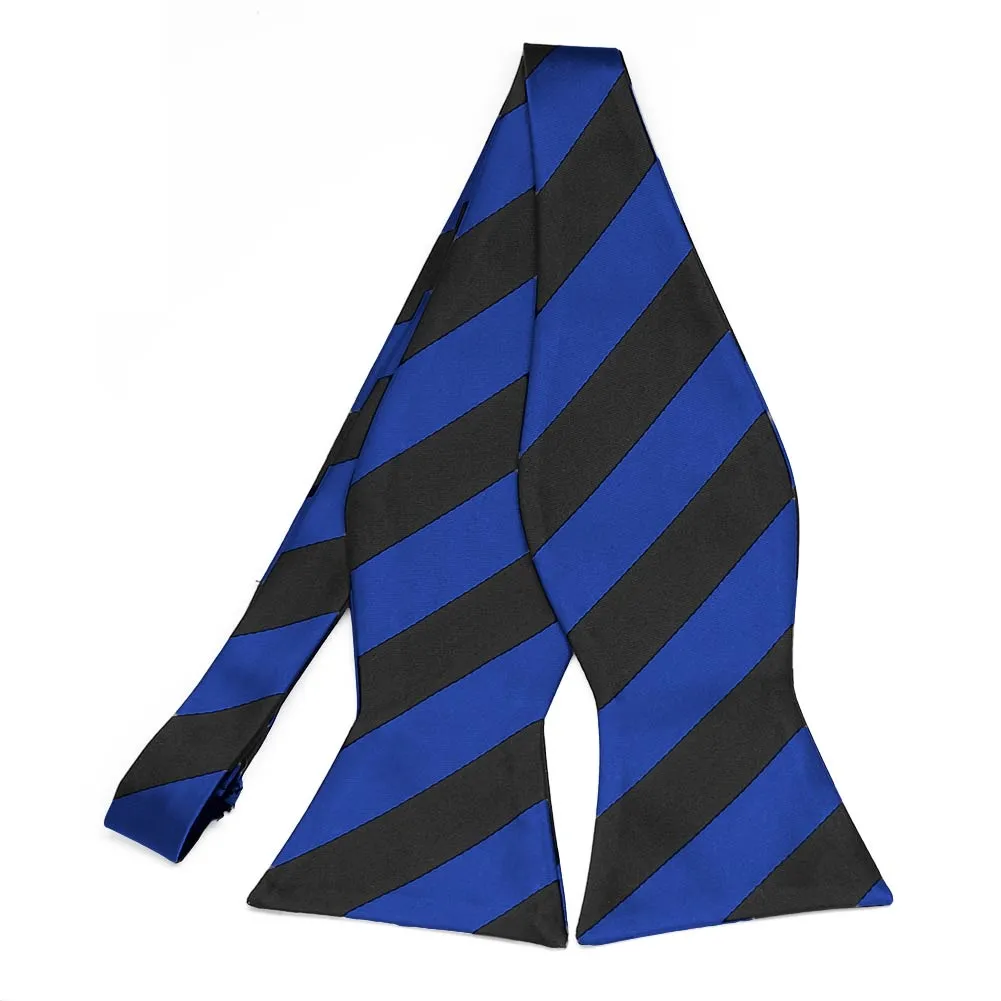 Royal Blue and Black Striped Self-Tie Bow Tie sold by TieMart