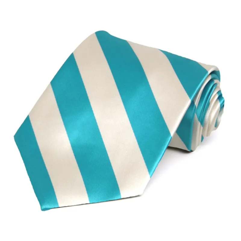 Turquoise and Cream Striped Tie sold by TieMart