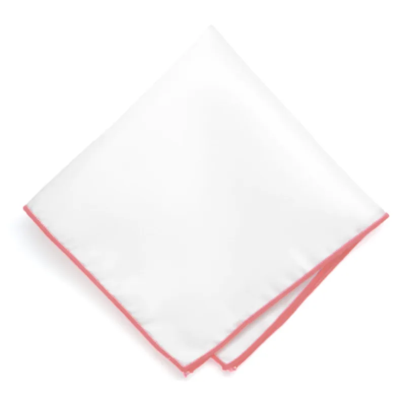 Coral Tipped White Pocket Square sold by TieMart