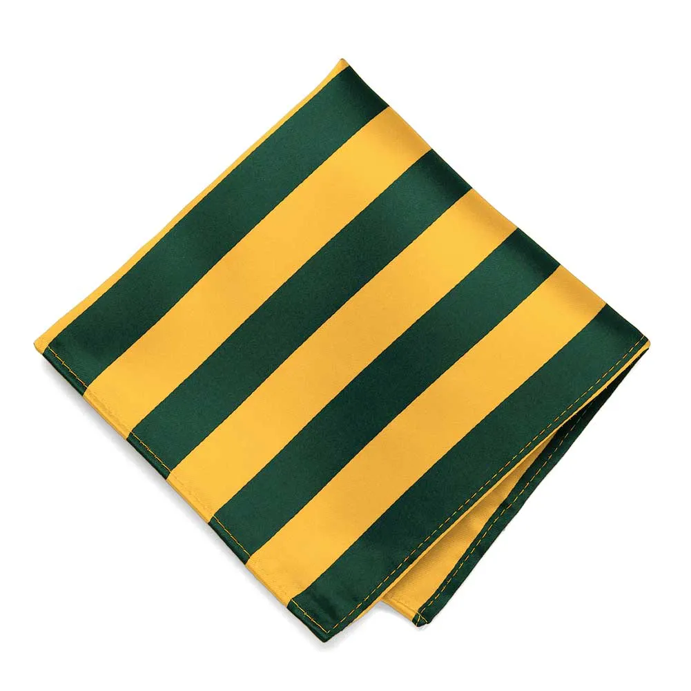 Hunter Green and Golden Yellow Striped Pocket Square sold by TieMart