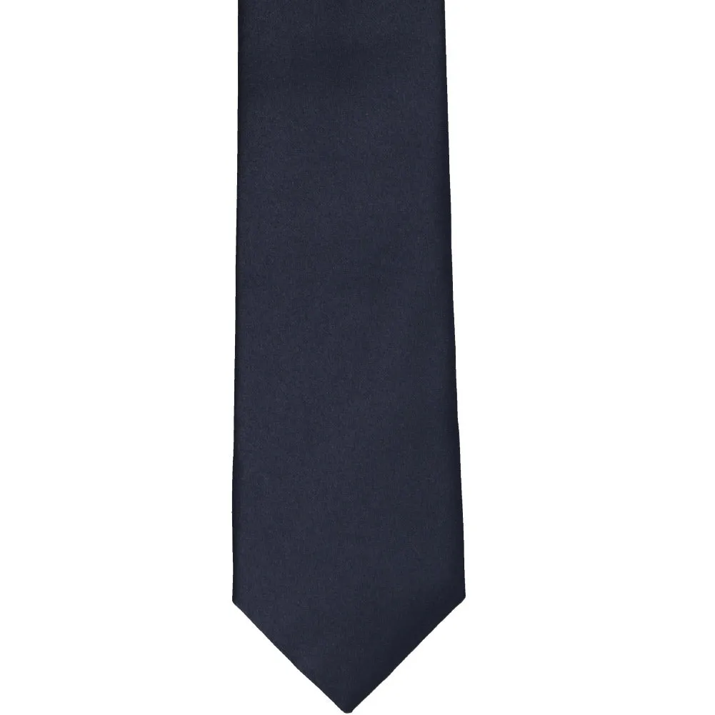 Dark Navy Blue Slim Solid Color Necktie, 2.5" Width sold by TieMart product image thumbnail 2