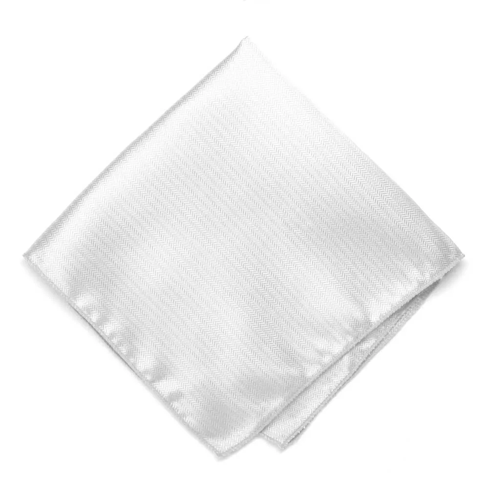 White Herringbone Silk Pocket Square sold by TieMart