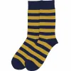 Men's Navy Blue and Gold Striped Socks sold by TieMart