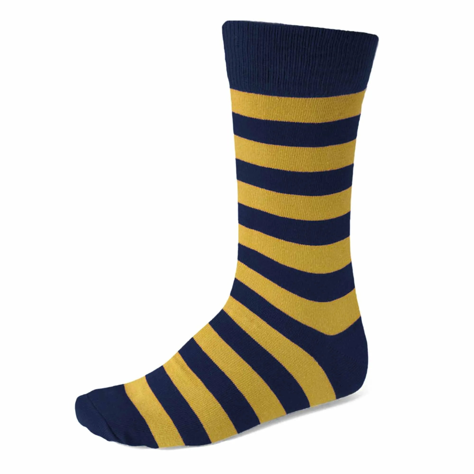 Men's Navy Blue and Gold Striped Socks sold by TieMart