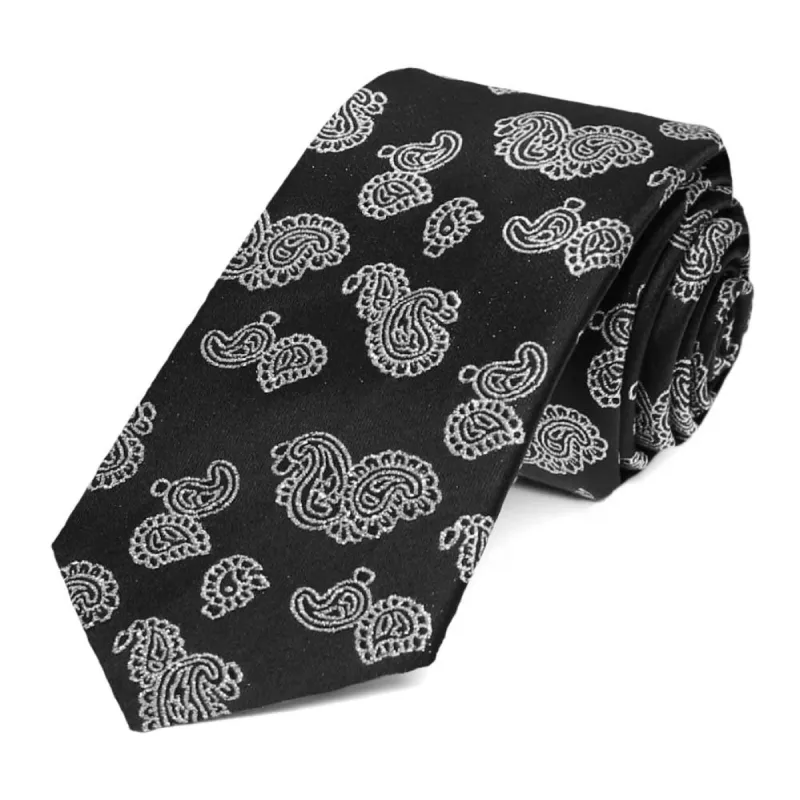 Black Ivanhoe Paisley Slim Necktie sold by TieMart