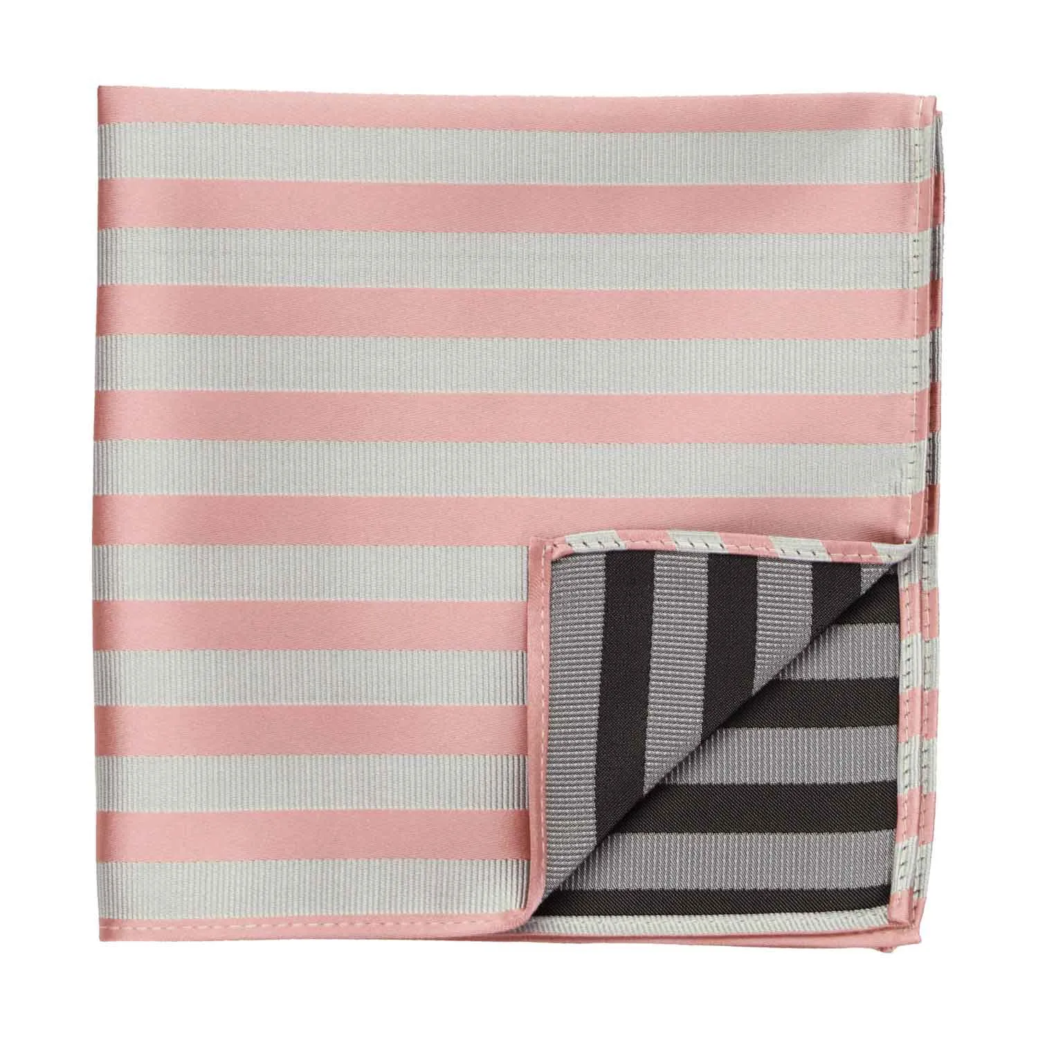 Dusty Pink and Light Gray Formal Striped Pocket Square sold by TieMart product image thumbnail 2