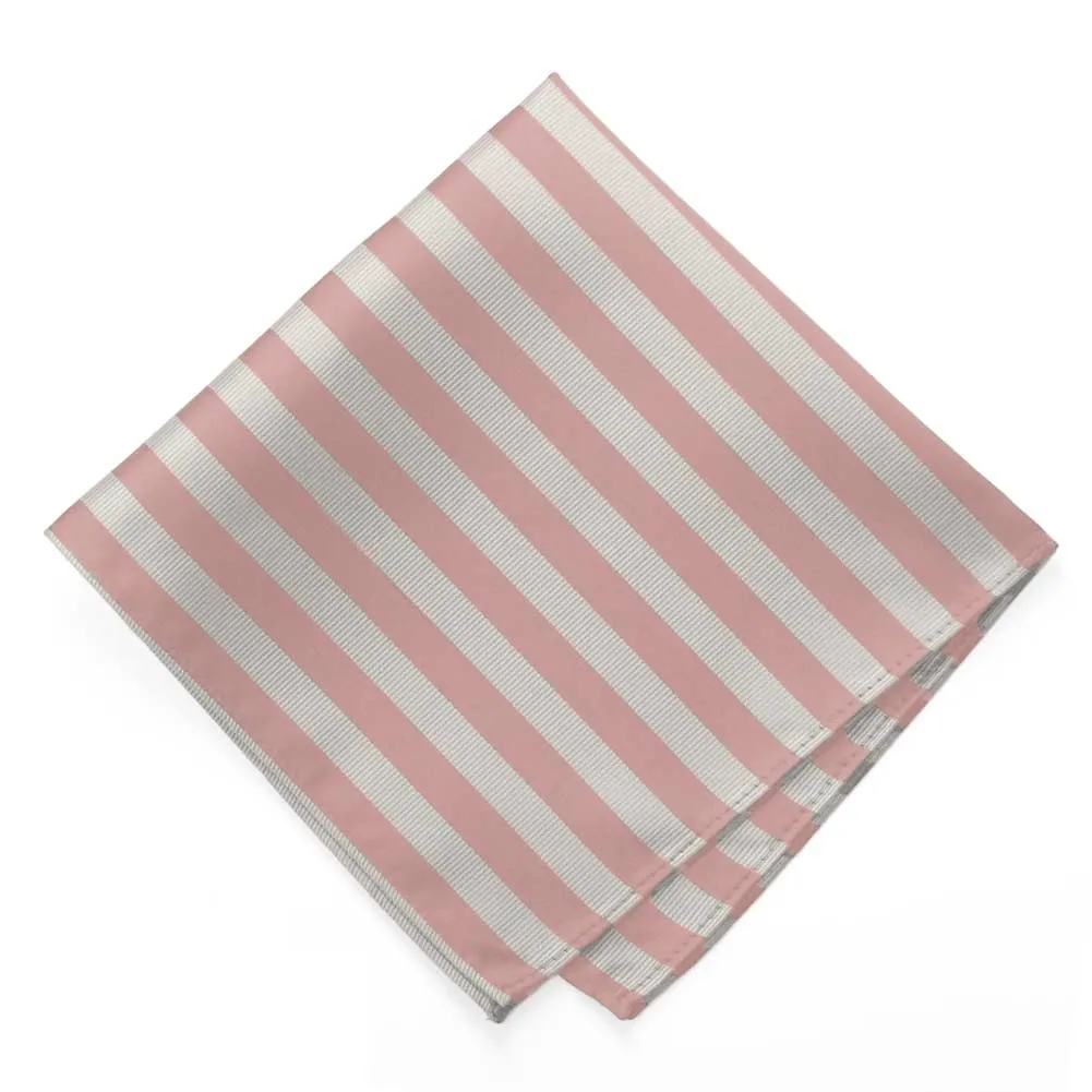 Dusty Pink and Light Gray Formal Striped Pocket Square sold by TieMart