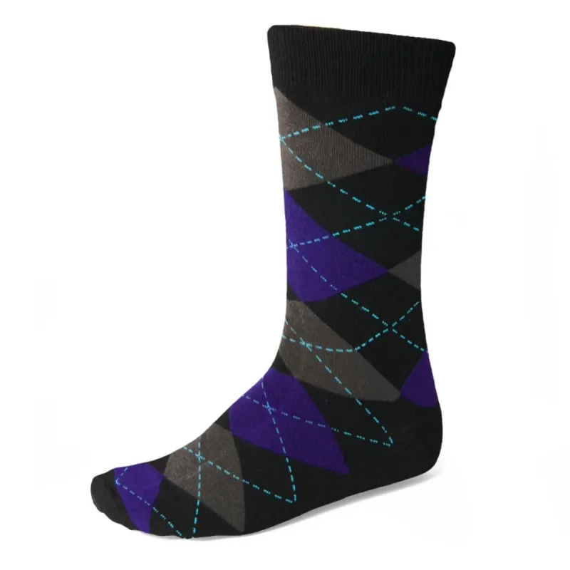 Men's Black and Amethyst Purple Argyle Socks sold by TieMart
