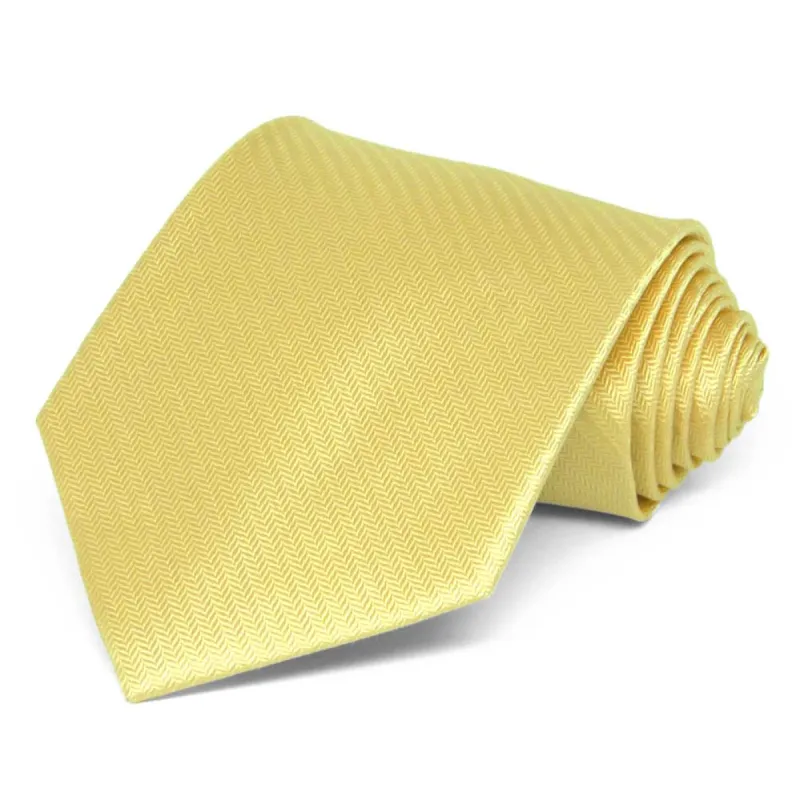 Butter Yellow Herringbone Silk Extra Long Necktie sold by TieMart