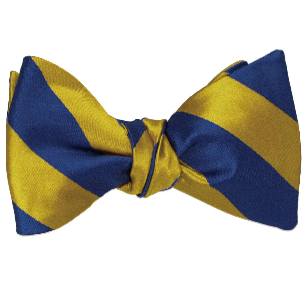 Blue Velvet and Gold Striped Self-Tie Bow Tie sold by TieMart product image thumbnail 2