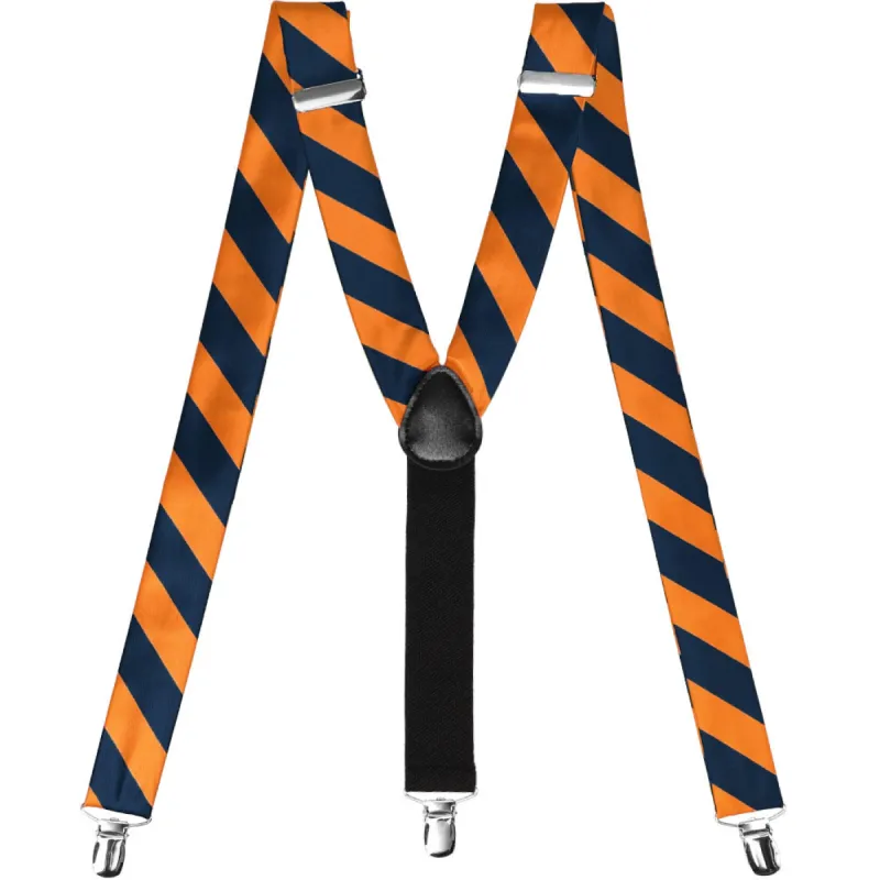 Navy Blue and Orange Striped Suspenders sold by TieMart