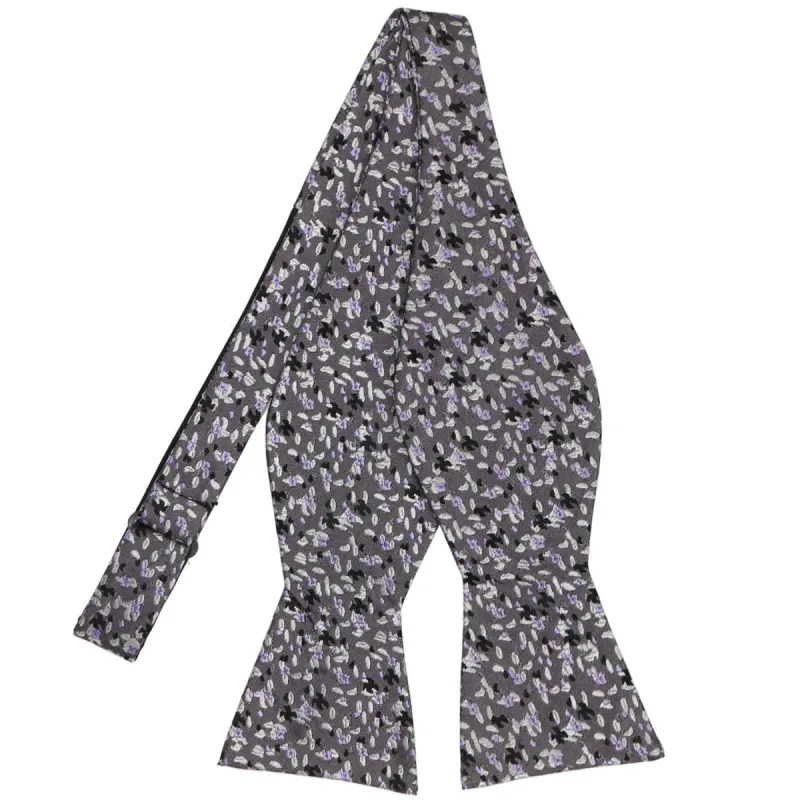 Dark Gray and Lavender Courier Grain Pattern Silk Self-Tie Bow Tie made by TieMart