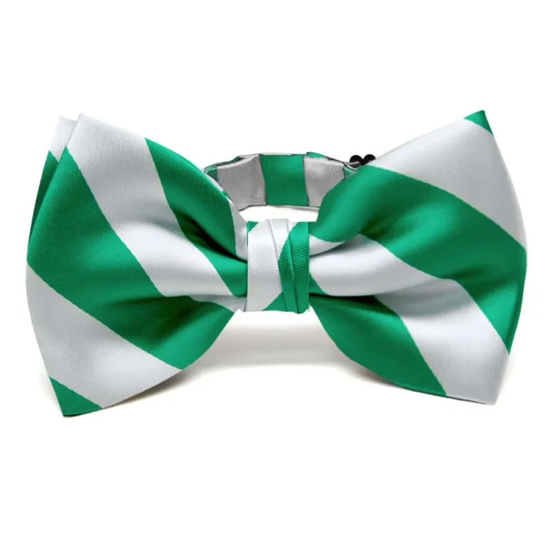 Kelly Green and Pale Silver Striped Bow Tie sold by TieMart