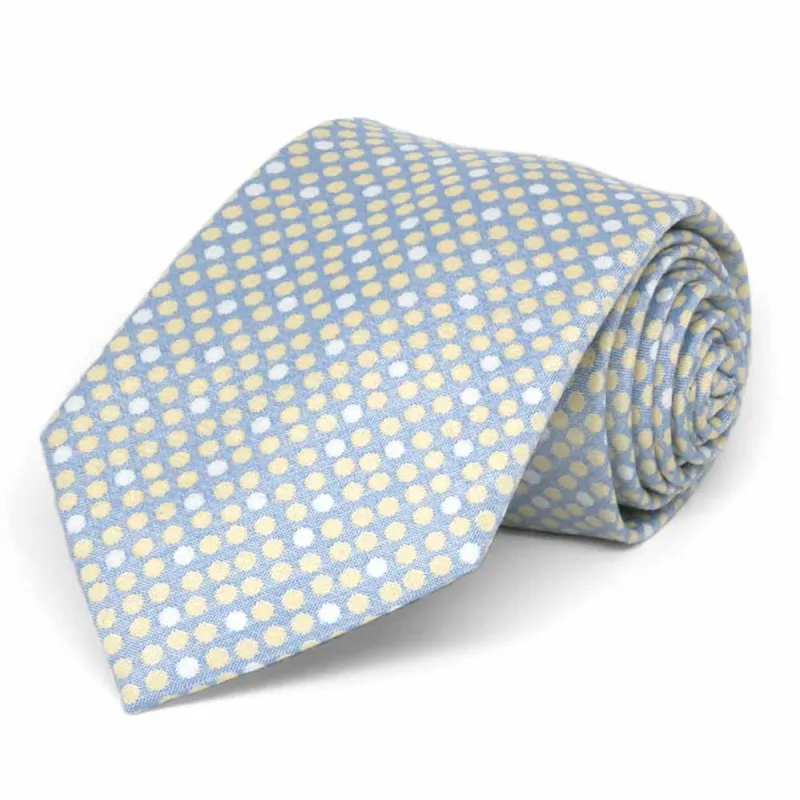 Powder Blue Socialite Dotted Cotton/Silk Extra Long Necktie sold by TieMart