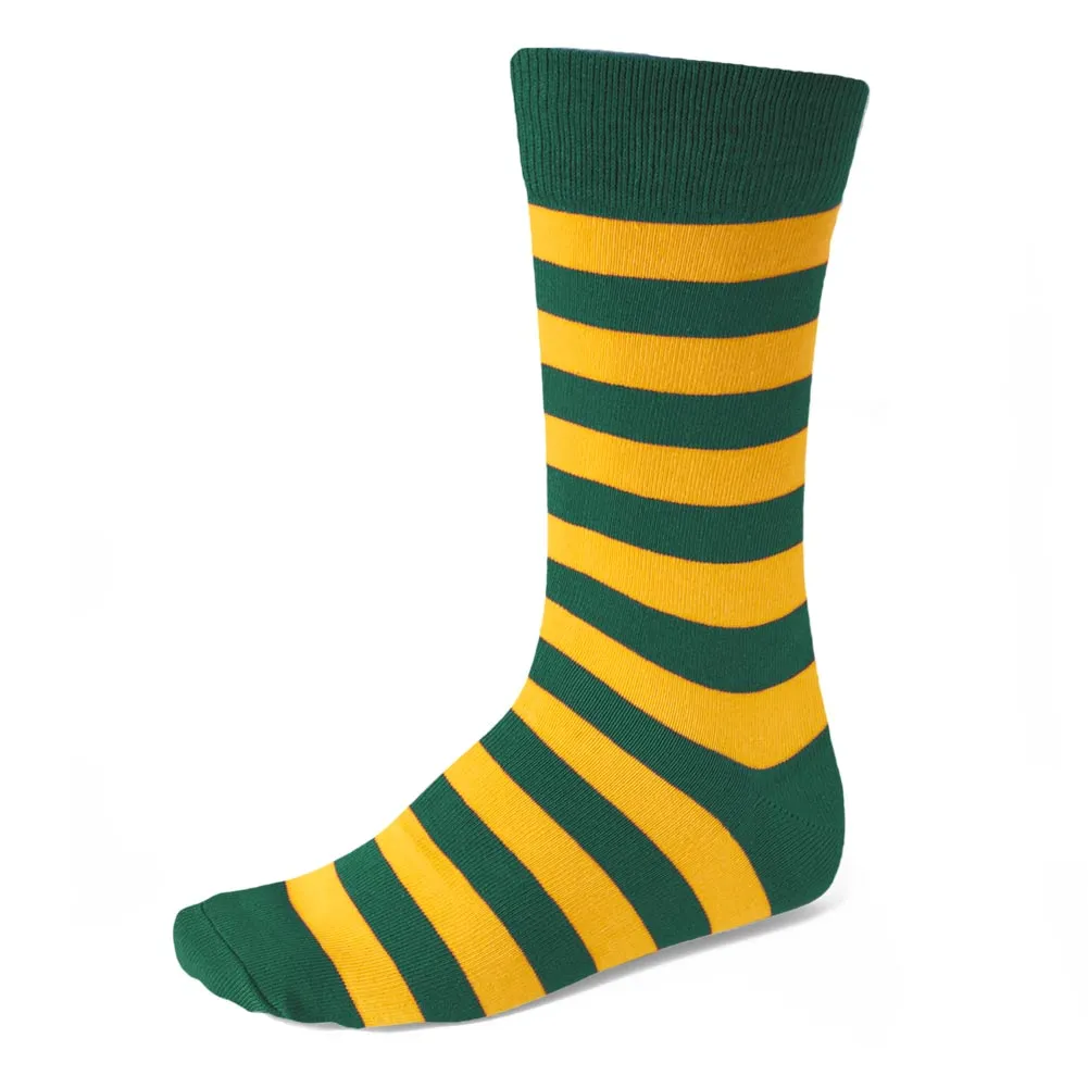 Men's Hunter Green and Golden Yellow Striped Socks sold by TieMart