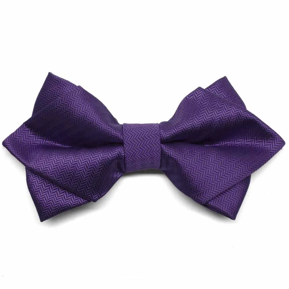 Amethyst Purple Herringbone Diamond Tip Bow Tie sold by TieMart