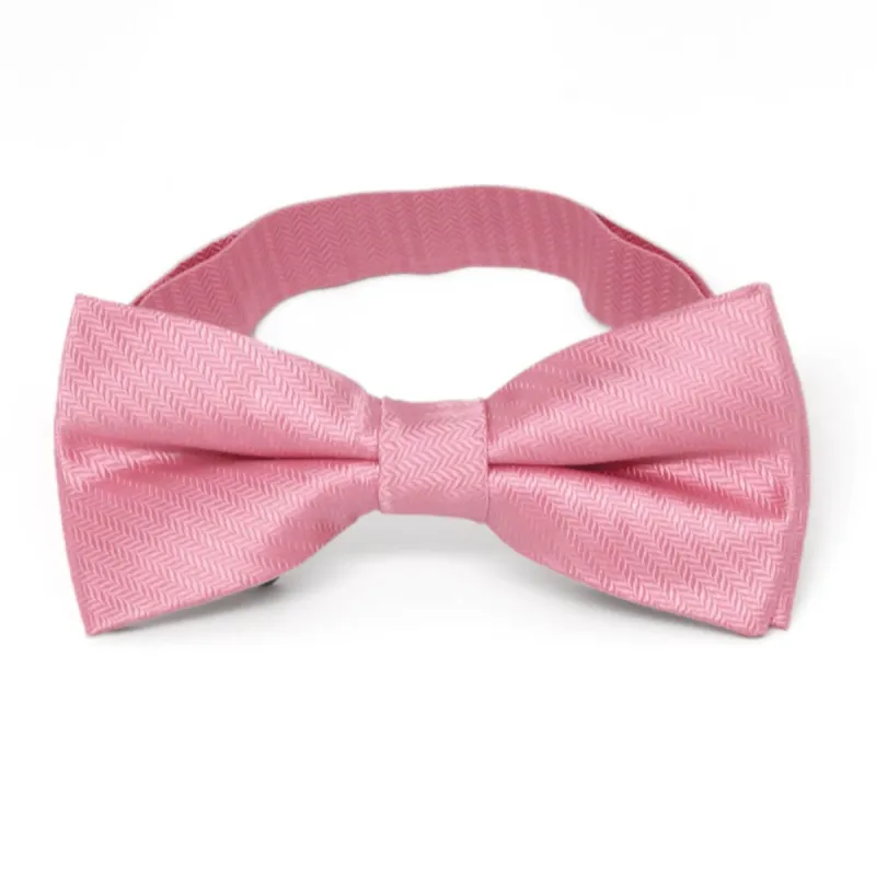 Bubblegum Pink Herringbone Silk Bow Tie sold by TieMart