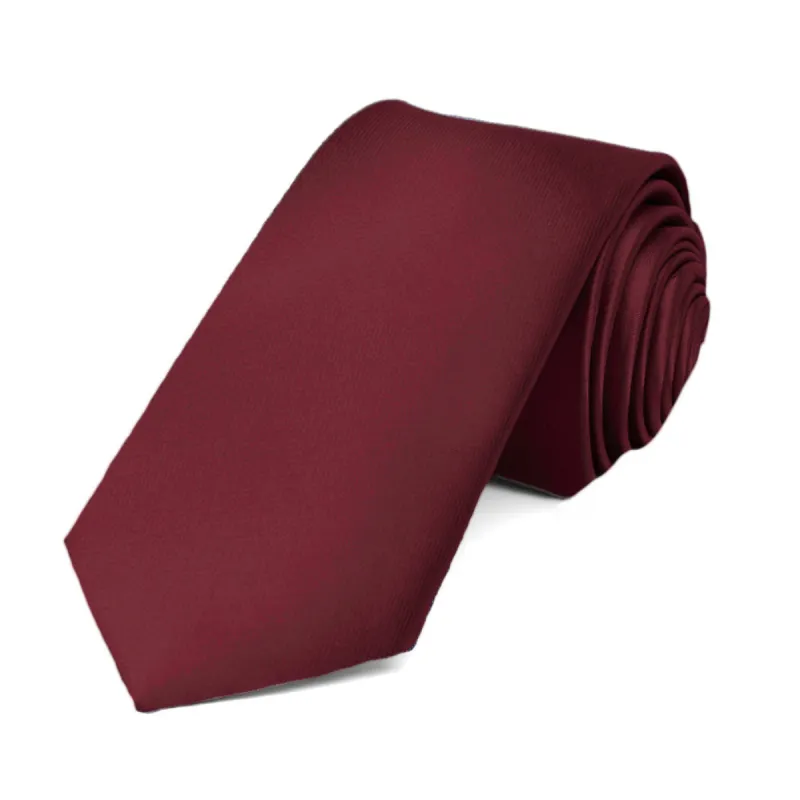 Burgundy Slim Solid Color Necktie, 2.5" Width sold by TieMart