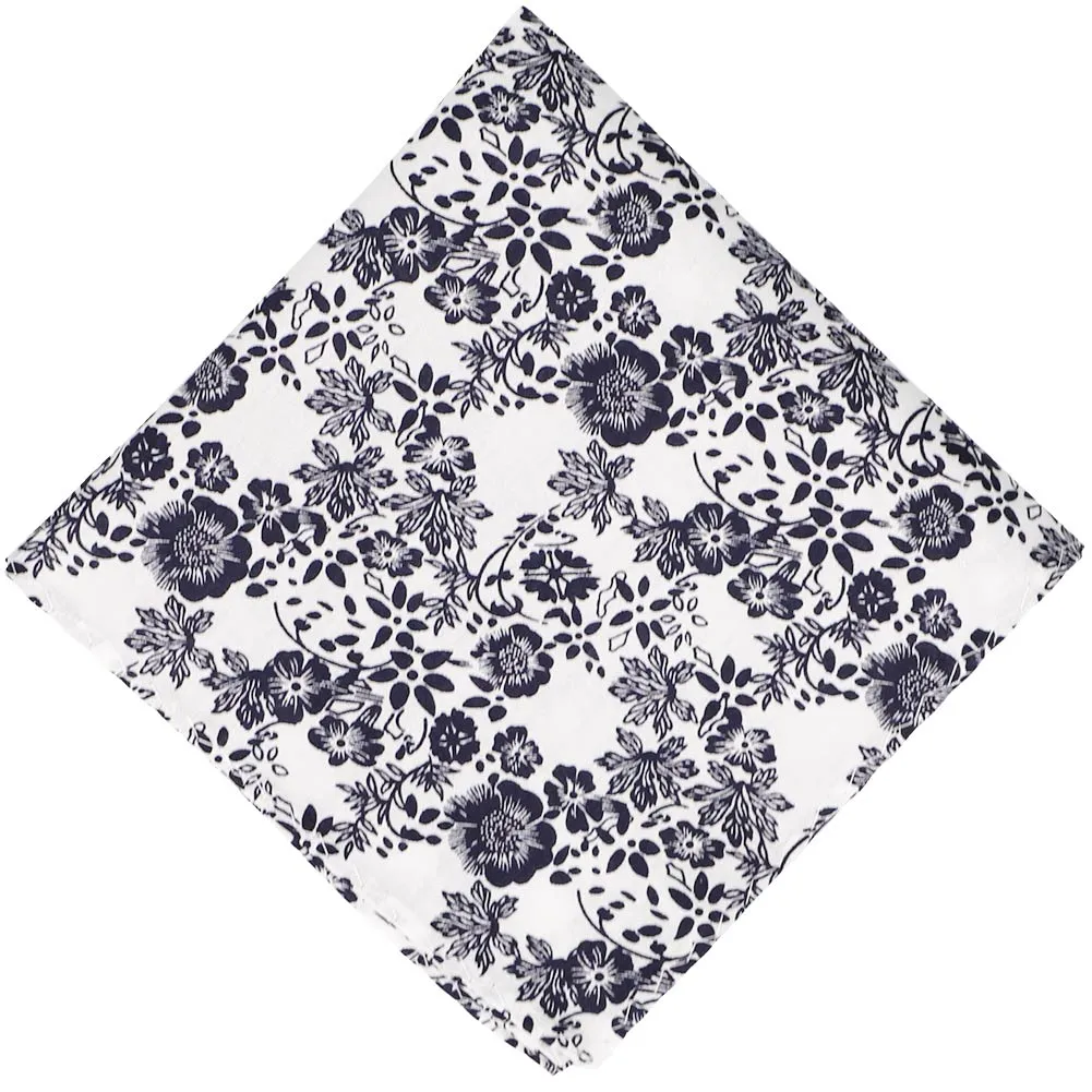 Navy Blue and White Monterey Floral Pocket Square sold by TieMart