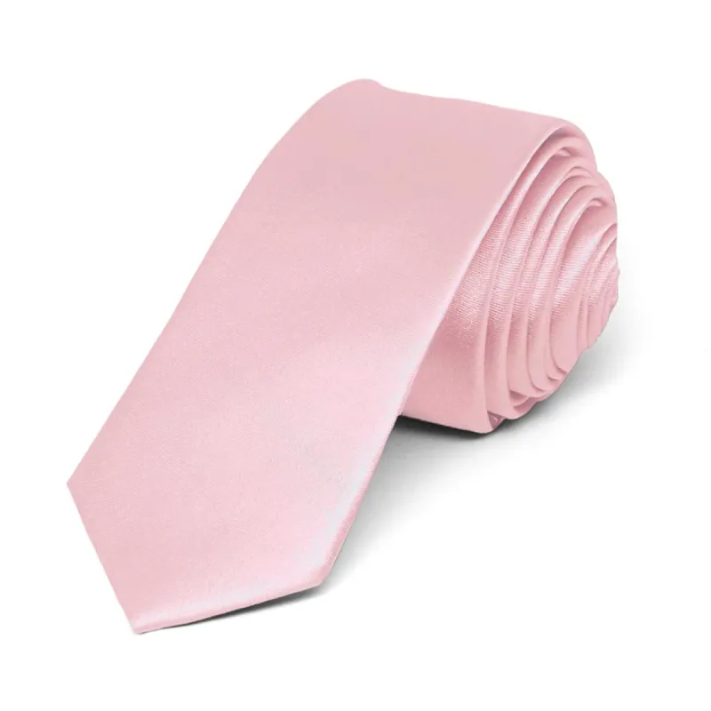 Carnation Pink Skinny Solid Color Necktie, 2" Width sold by TieMart