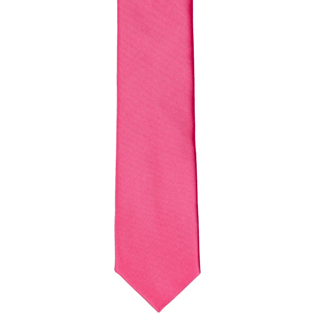 Hot Pink Skinny Solid Color Necktie, 2" Width sold by TieMart product image thumbnail 2