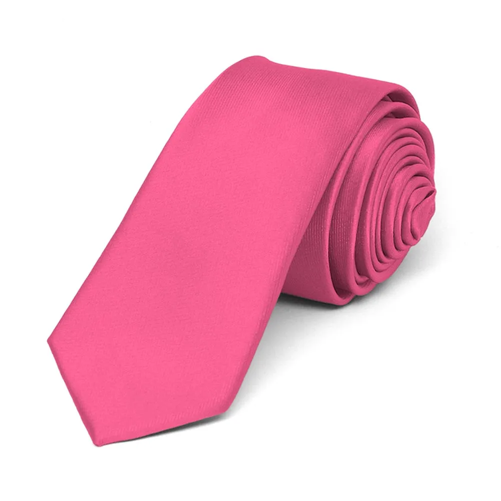Hot Pink Skinny Solid Color Necktie, 2" Width sold by TieMart