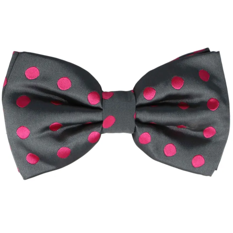 Dark Gray and Fuchsia Quincy Polka Dot Bow Tie sold by TieMart