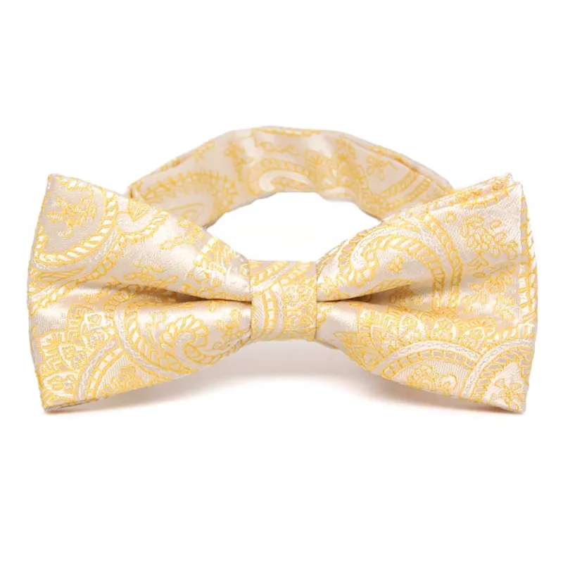 Soft Yellow Clara Paisley Band Collar Bow Tie sold by TieMart