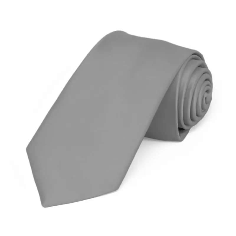 Gray Premium Slim Necktie, 2.5" Width sold by TieMart