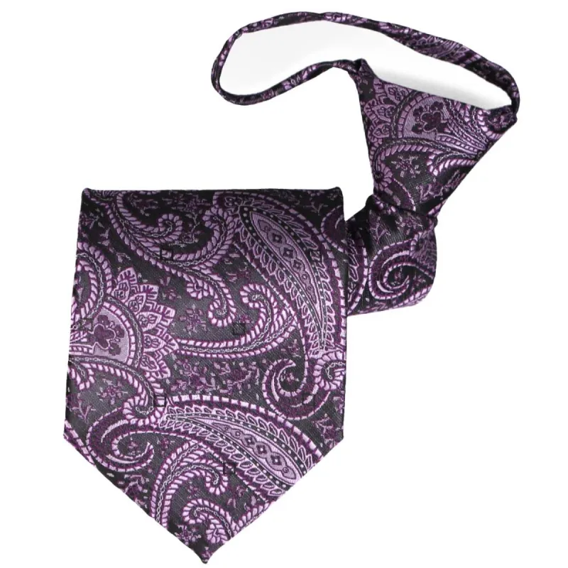 Eggplant Purple Clara Paisley Zipper Tie sold by TieMart