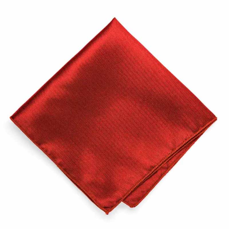 Red Herringbone Silk Pocket Square sold by TieMart