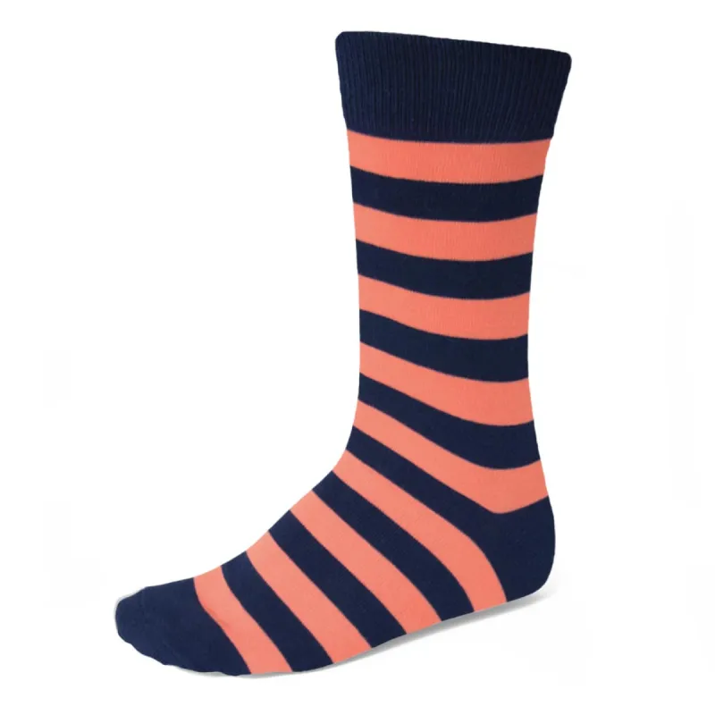 Men's Coral and Navy Blue Striped Socks sold by TieMart
