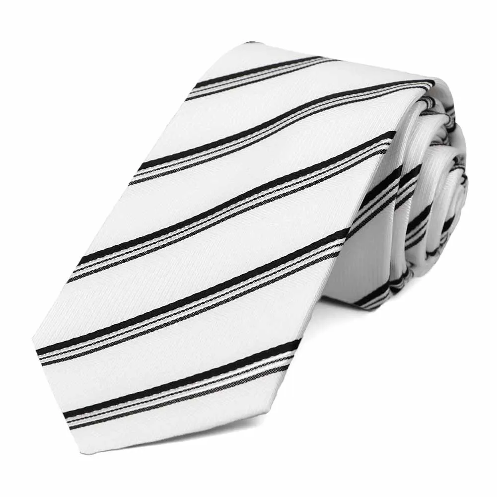 White Hayward Striped Slim Necktie sold by TieMart