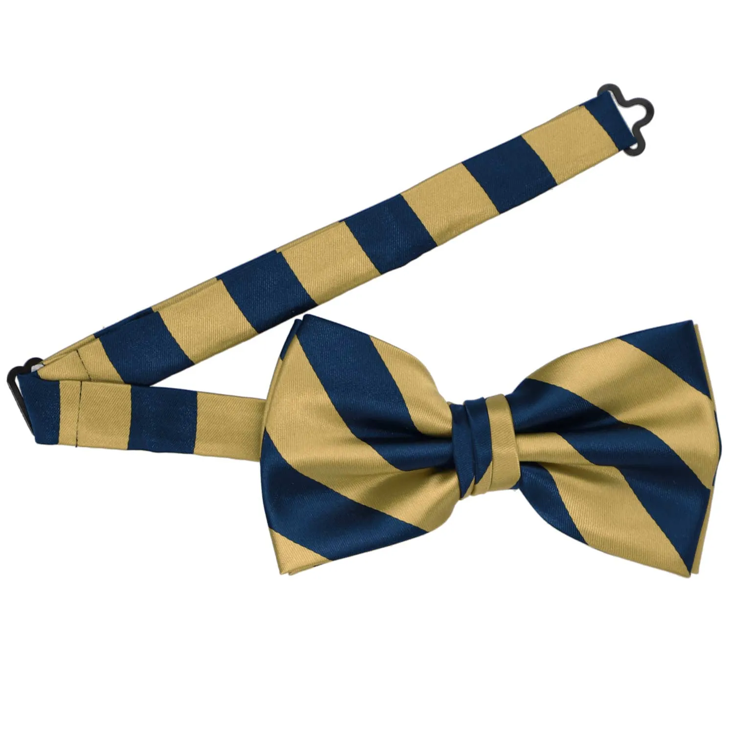 Light Gold and Twilight Blue Striped Bow Tie sold by TieMart product image thumbnail 3