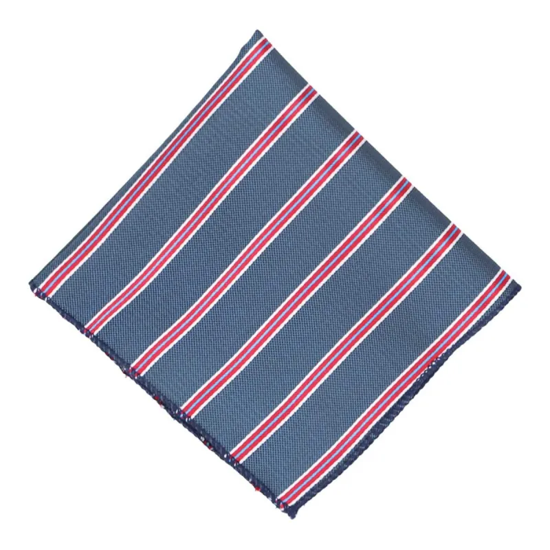 Denim Blue Melvin Striped Pocket Square sold by TieMart
