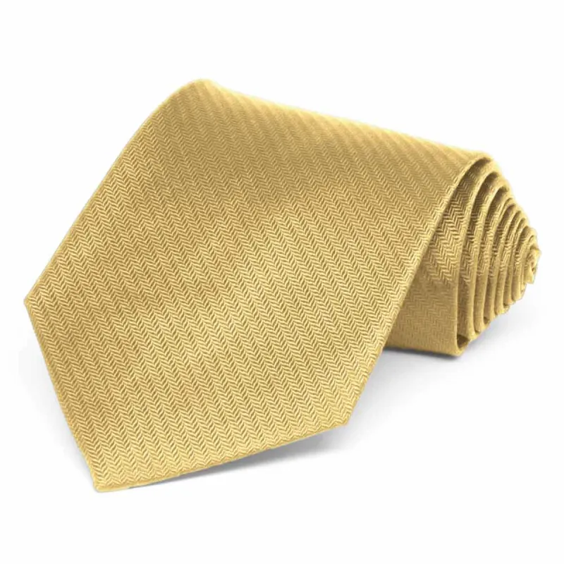 Pale Gold Herringbone Silk Extra Long Necktie sold by TieMart