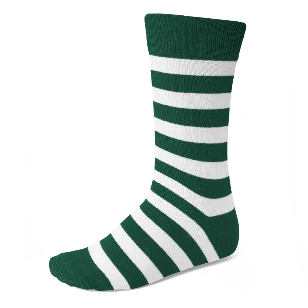 Men's Hunter Green and White Striped Socks sold by TieMart