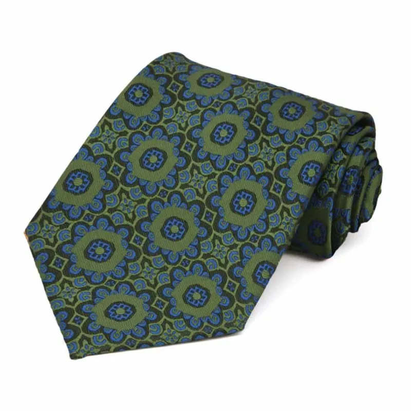 Avocado Green Emma Floral Pattern Extra Long Necktie sold by TieMart