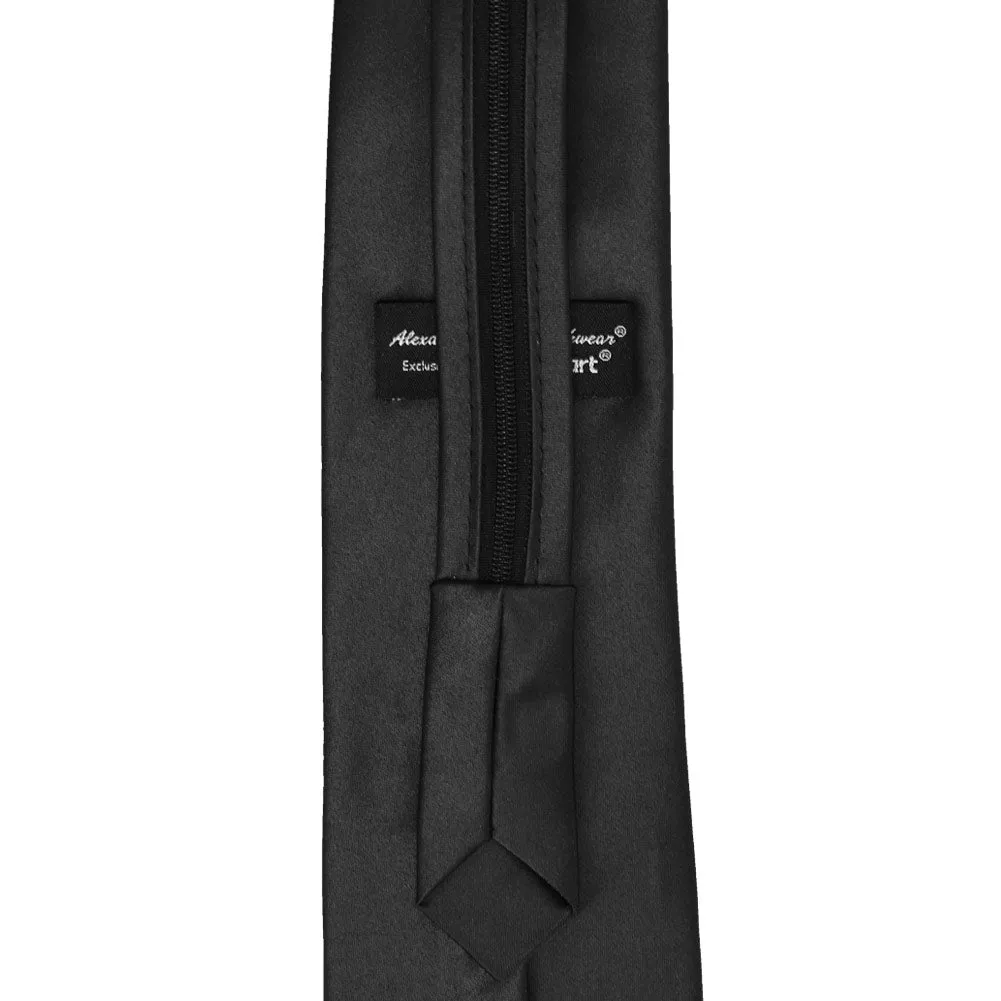 Black Solid Color Zipper Tie sold by TieMart product image thumbnail 5