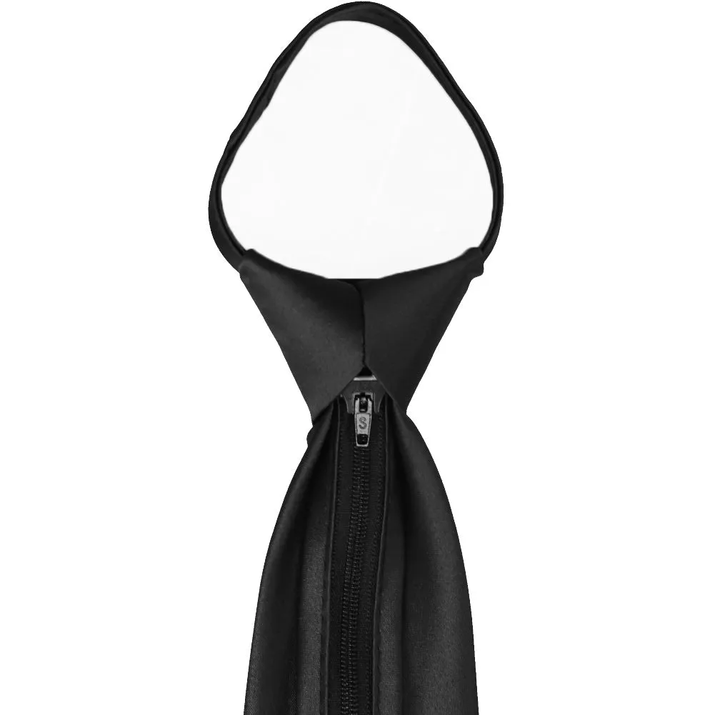 Black Solid Color Zipper Tie sold by TieMart product image thumbnail 4
