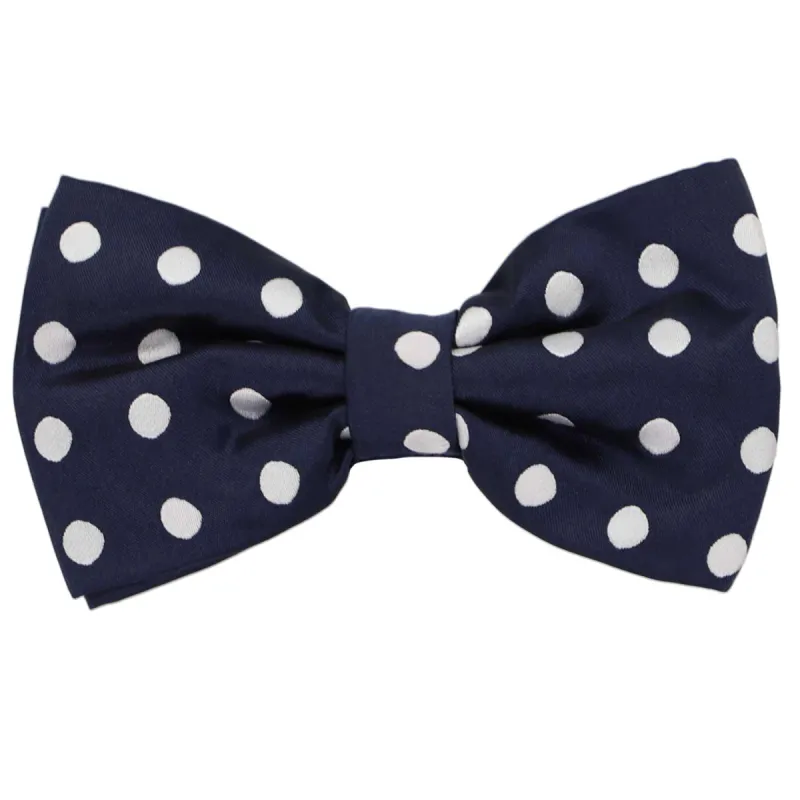 Navy Blue and White Quincy Polka Dot Bow Tie sold by TieMart