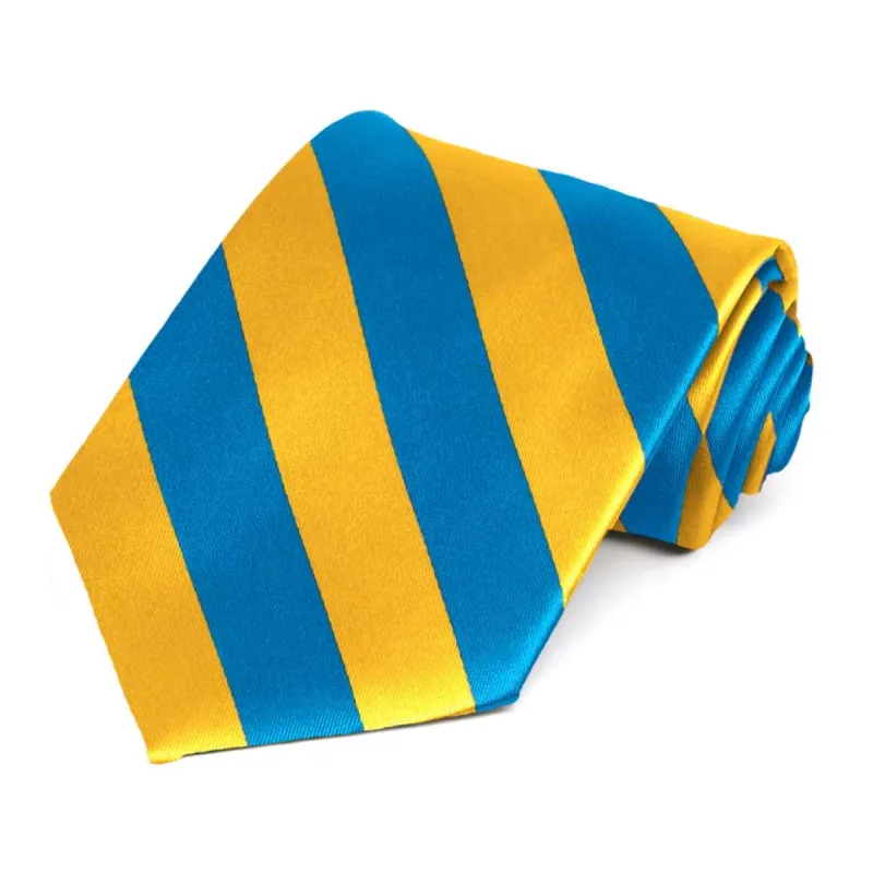 Peacock Blue and Golden Yellow Striped Tie sold by TieMart