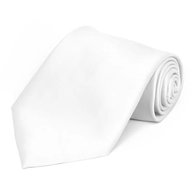 White Premium Extra Long Solid Color Necktie sold by TieMart