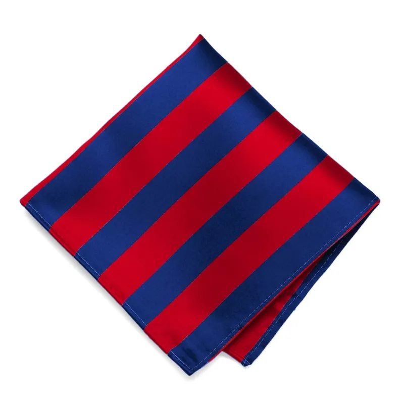Red and Royal Blue Striped Pocket Square sold by TieMart