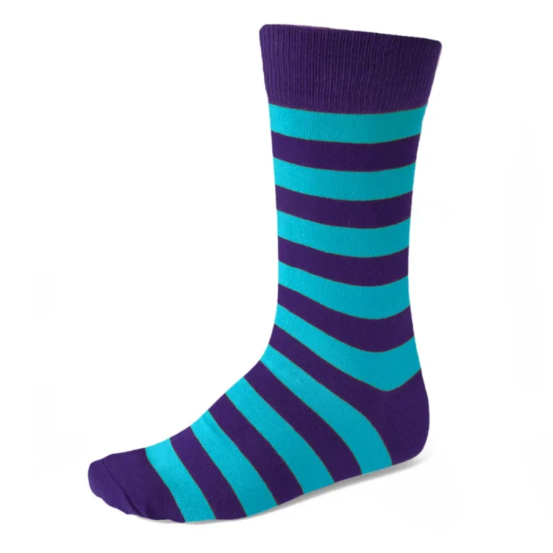 Men's Dark Purple and Turquoise Striped Socks sold by TieMart