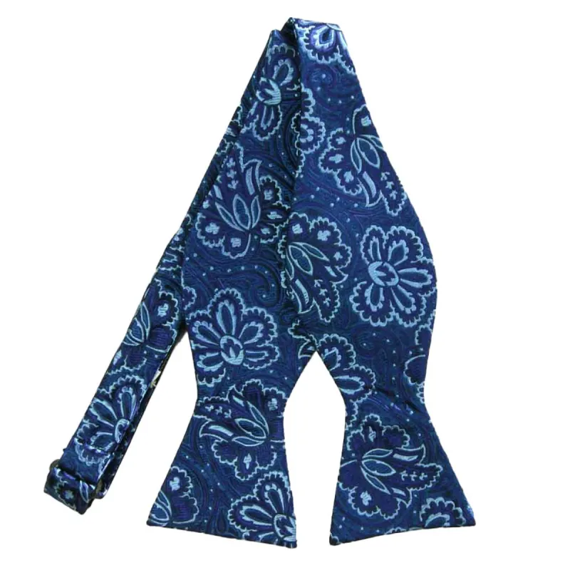 Blue Perennial Floral Silk Self-Tie Bow Tie sold by TieMart