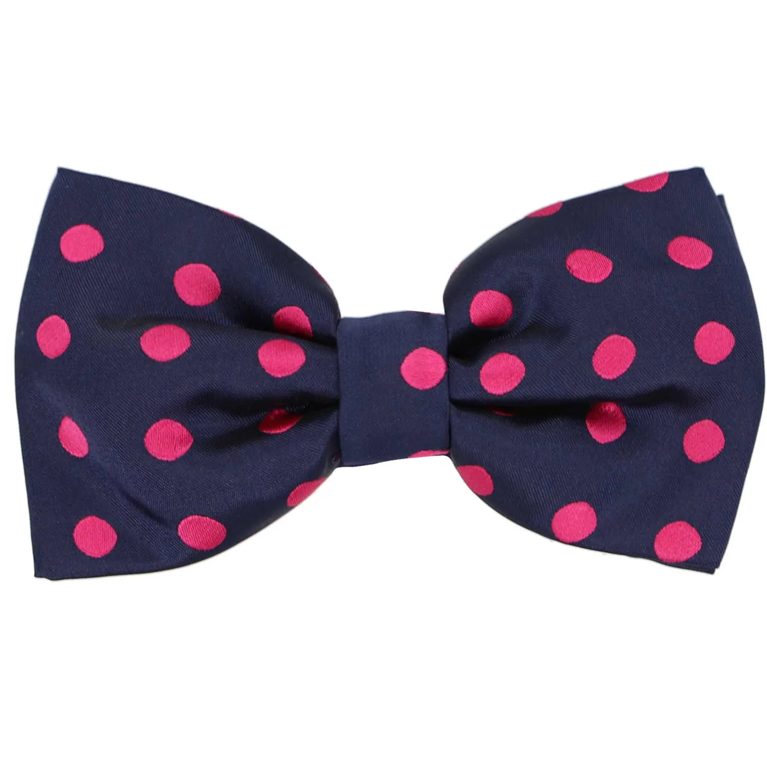 Navy Blue and Fuchsia Quincy Polka Dot Bow Tie sold by TieMart